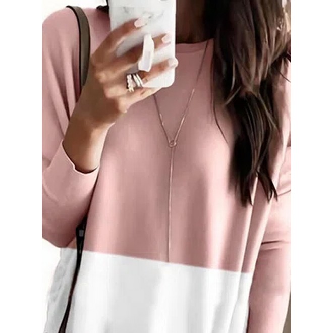 Casual Color Matching Crew Neck Long Sleeves T-shirt