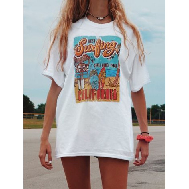 Women's Casual Holiday Printed Long T-shirt