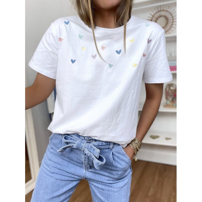 Heart Print Crew Neck Short Sleeves T-shirt