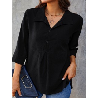 Casual Solid Color Lapel Blouse