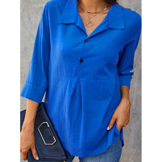 Casual Solid Color Lapel Blouse
