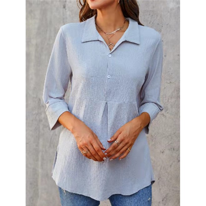 Casual Solid Color Lapel Blouse