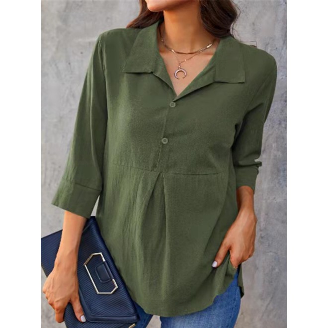 Casual Solid Color Lapel Blouse