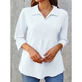 Casual Solid Color Lapel Blouse