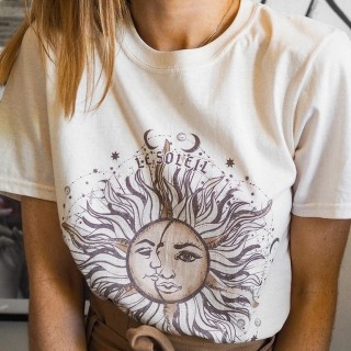 Women's Casual Sun Pattern Printed Round Neck Short Sleeve T-shirt