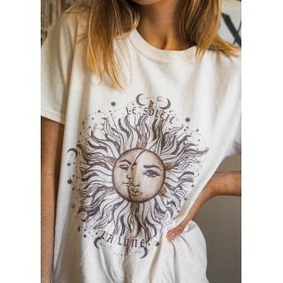 Women's Casual Sun Pattern Printed Round Neck Short Sleeve T-shirt