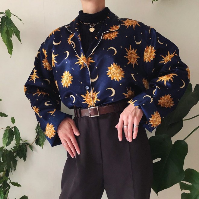 Vintage Printed Color Long Sleeve Shirt