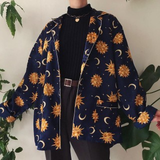 Vintage Printed Color Long Sleeve Shirt