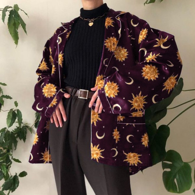 Vintage Printed Color Long Sleeve Shirt