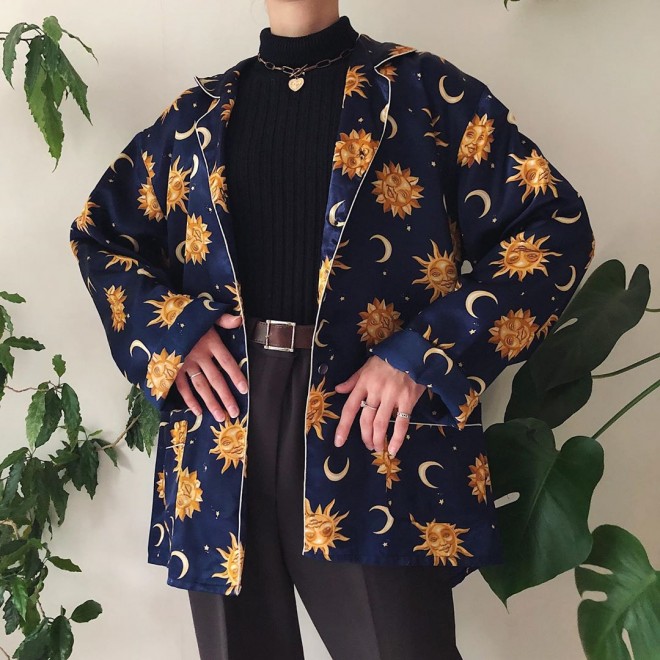 Vintage Printed Color Long Sleeve Shirt