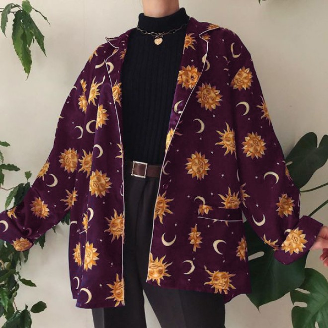 Vintage Printed Color Long Sleeve Shirt