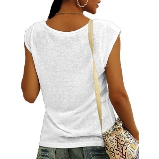 V-neck Solid Color Casual Loose Sleeveless T-shirt