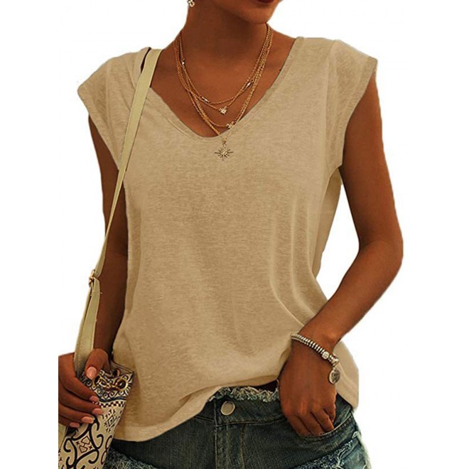 V-neck Solid Color Casual Loose Sleeveless T-shirt