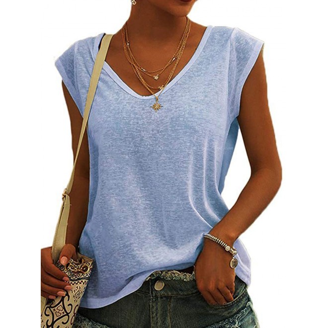 V-neck Solid Color Casual Loose Sleeveless T-shirt