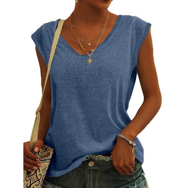 V-neck Solid Color Casual Loose Sleeveless T-shirt