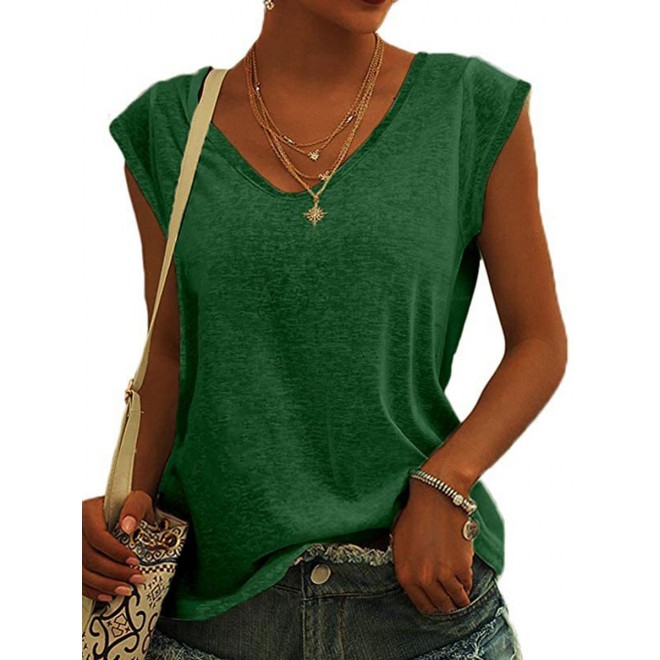 V-neck Solid Color Casual Loose Sleeveless T-shirt