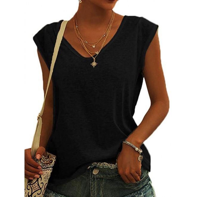 V-neck Solid Color Casual Loose Sleeveless T-shirt