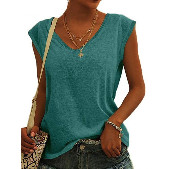 V-neck Solid Color Casual Loose Sleeveless T-shirt