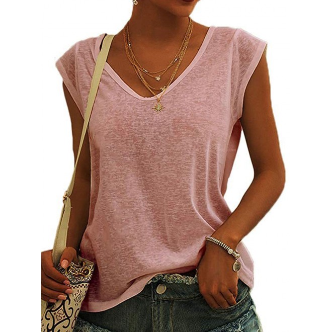 V-neck Solid Color Casual Loose Sleeveless T-shirt